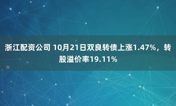 浙江配资公司 10月21日双良转债上涨1.47%,转股溢价率19.11%