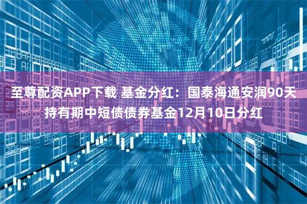 至尊配资APP下载 基金分红：国泰海通安润90天持有期中短债债券基金12月10日分红